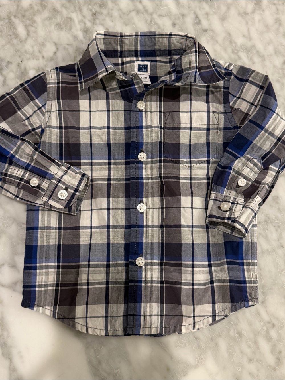 Janie and Jack Blue & Gray Plaid Button-Up Shirt 6-12m